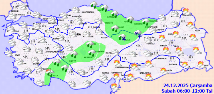 Birçok ilde yağış, iç ve doğuda sis bekleniyor